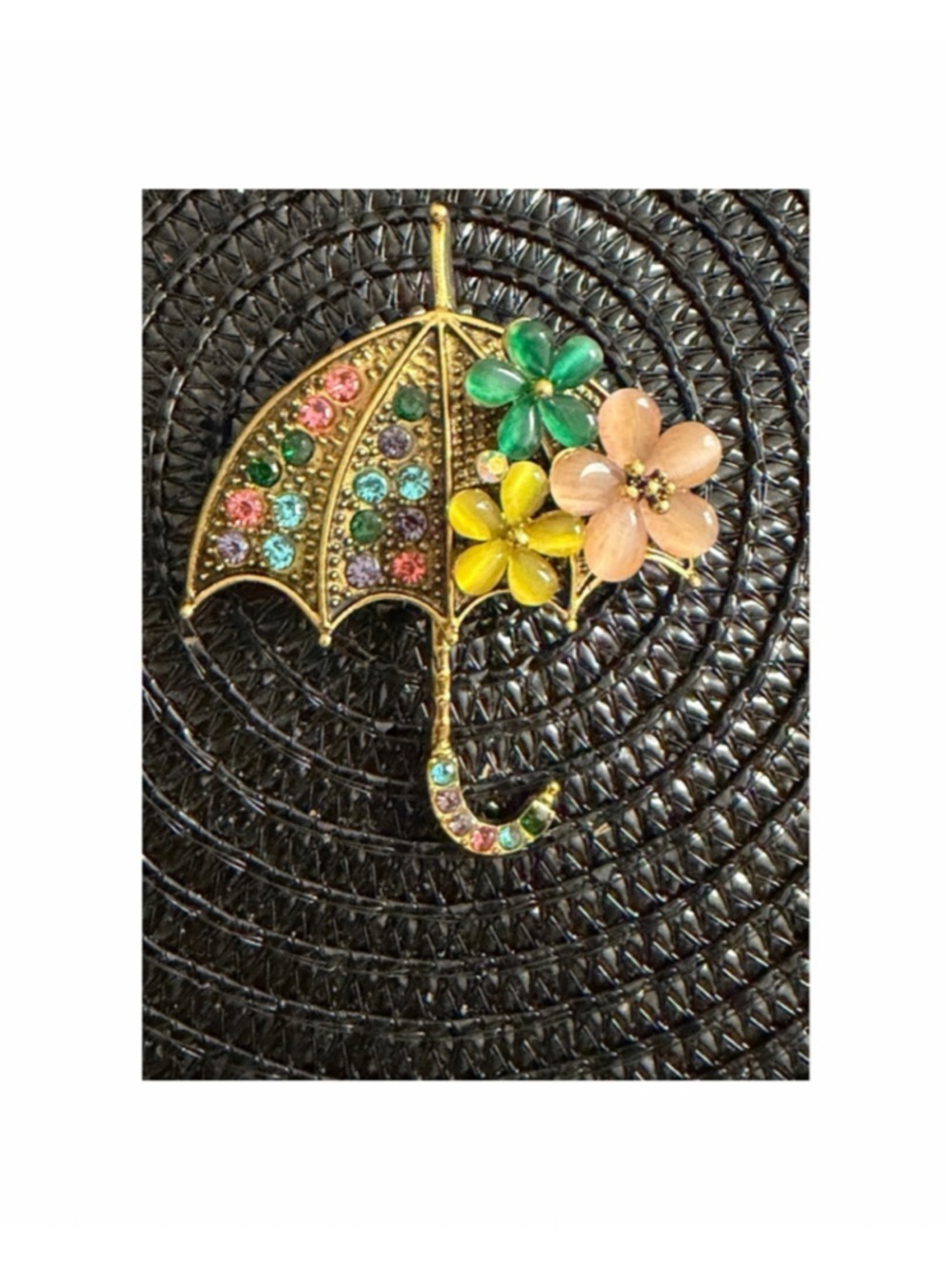 Gold Multicolor Umbrella Flower Brooch Pin One Size